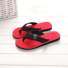 Men's Flip Flops Red Size 42 Color Block Non-Slip Footbed