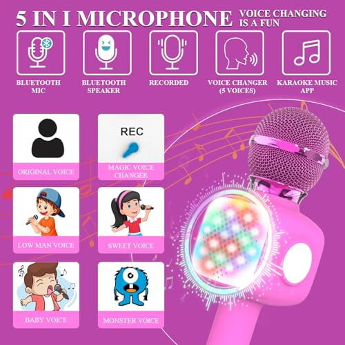 Kids Karaoke Microphone Wireless Portable Speaker Light Pink 2
