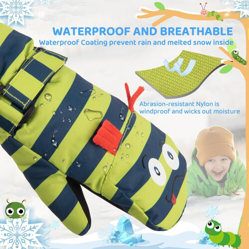 Kids Ski Mittens Waterproof Windproof Thinsulate Warm Gloves 1