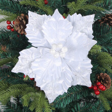 Artificial Silk Poinsettias Red White Gold 12 pcs
