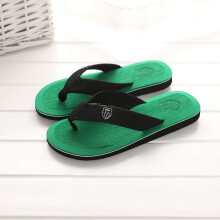Men's Flip Flops Green Size 44 Color Block Non-Slip Footbed