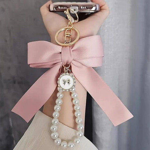 Lily Flower Keychain Set Pearl Bow Wristlet 2 Pcs 2