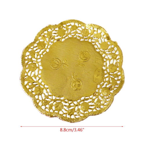 圆形镂空花卉蕾丝纸垫盘 金色 3.5英寸 50片 1