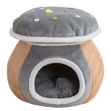 Mushroom Cat Bed Plush Cave with Removable Cushion