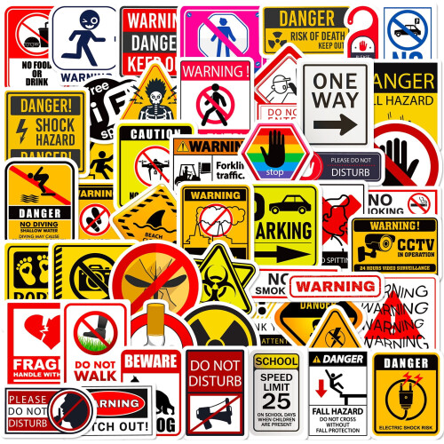 Realistic Warning Signs Stickers Educational Safety Symbols 1