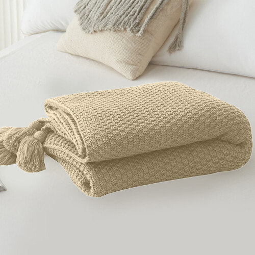 Knitted Throw Blanket with Tassels Soft Cozy Lightweight