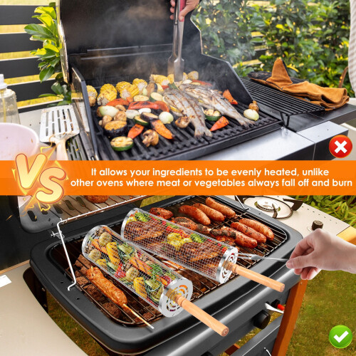 Stainless Steel Grill Basket with Wood Handle 1 Pack 2