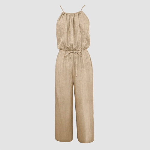 Women's Sleeveless Solid Jumpsuit Wide Leg Drawstring Waist 2