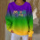 Women's Carnival Print Ribbed Knit Pullover Top Long Sleeve 1