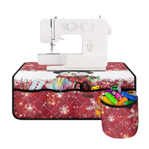 Snowman-Themed Sewing Machine Mat with Storage and Non-Slip 1