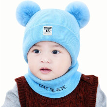 Baby Pom Beanie Cap and Scarf Set Winter Warm Knit