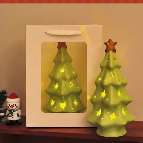 Ceramic Christmas Tree Ornament Green Mini House 7.01x3.03