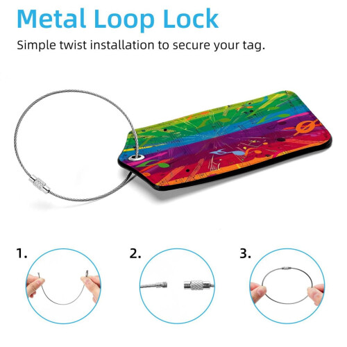 Luggage Tags Rainbow Print with Stainless Steel Loop 2 Pack 1