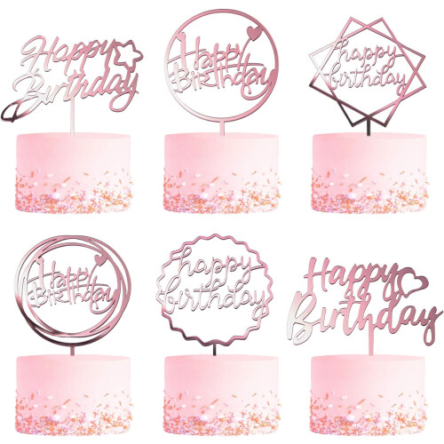 Rose Gold Acrylic Cake Toppers 6-Pack