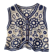 Boho Crochet Vest for Women Vintage Floral Pattern