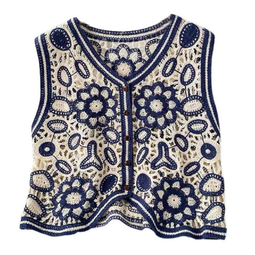 Boho Crochet Vest for Women Vintage Floral Pattern