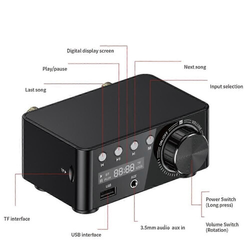 100W Class D Bluetooth 5.0 Audio Amplifier Black 2