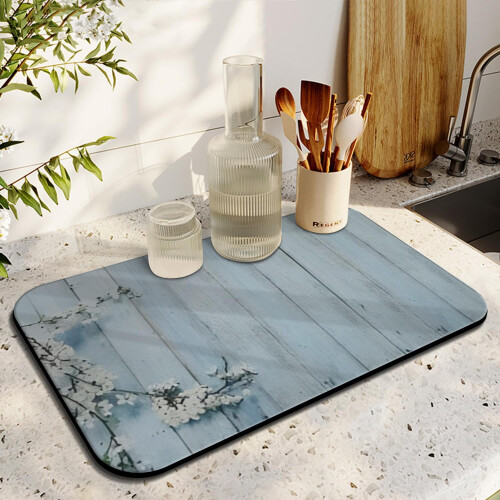 Rustic Daisy Coffee Drying Mat Wooden Plank 19.5x12in 2