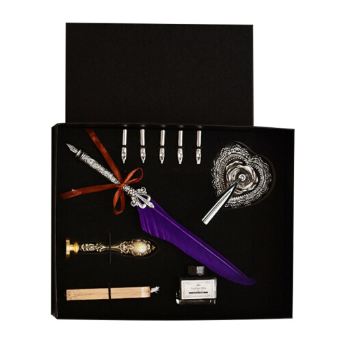 Quill Pen Set with Purple Heart-shaped Holder 2