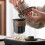 Modern Minimalist Ceramic Tea Set with 3 Cups and Wood 3