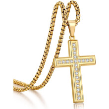 Men's Silver Cross Necklace Stainless Steel Pendant