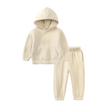 Boys Hooded Sweatshirt Pants Set Beige 5-6 Years