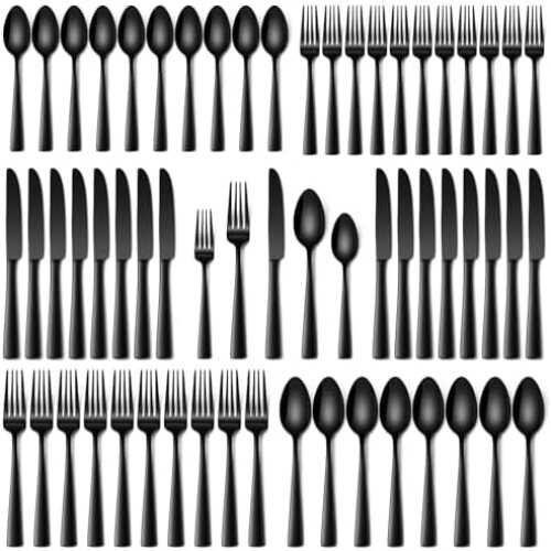 Black Stainless Steel Flatware Set 60-Pc for 12