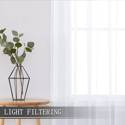 Semi-Sheer Curtains White Light-Filtering 52x63 Inch Rod 2