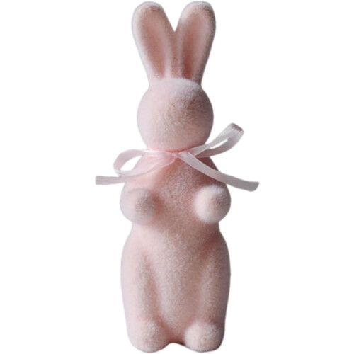 Easter bunny plush figurine with bowtie flocked desktop
