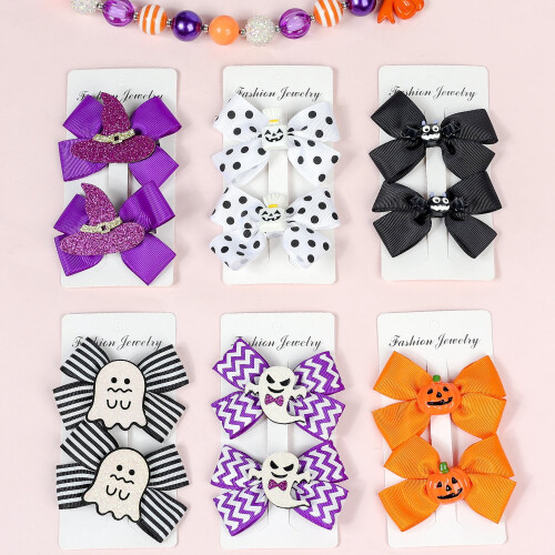 Halloween hair bow with pumpkin bat spider ghost design