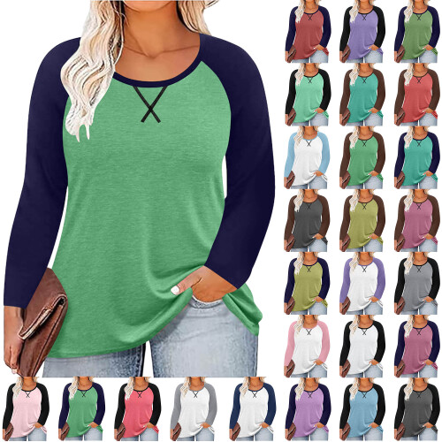 Women's Long Sleeve Raglan Top Solid Color Plus Size