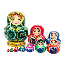 Wooden Matryoshka Doll Set Green 10 Layers