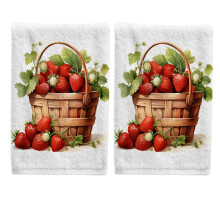 Strawberry with Leaves Cotton Hand Towel Set 15.5x29.5 Inch