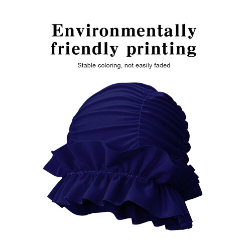 Women's Elastic Ruffle Swim Cap Navy Blue 2