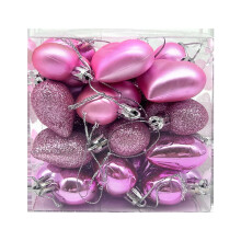 Heart Ornaments Red Pink Silver 24PCS Glossy Baubles