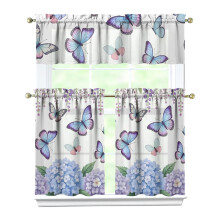 Kitchen Curtain Valance Set Butterflies Purple Hydrangeas