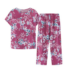 Women's Summer Printed 2-Piece Pajama Set Round Neck Short