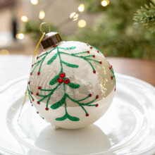 Hand-Painted Glass Christmas Ornaments Beige 3.1In 2-Pack