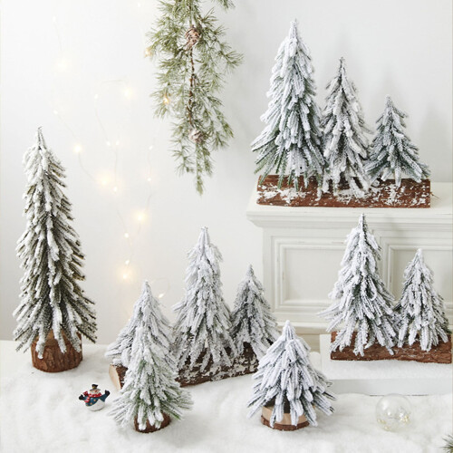 Snow Flocked Mini Christmas Tree with Wooden Base 1