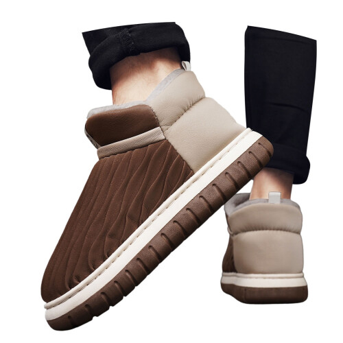 Men's Slippers Autumn Winter Brown Solid Color Thick Sole 45 1