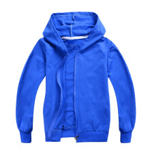 Kids Hooded Zipper Coat Blue Color Block Long Sleeve 5-6
