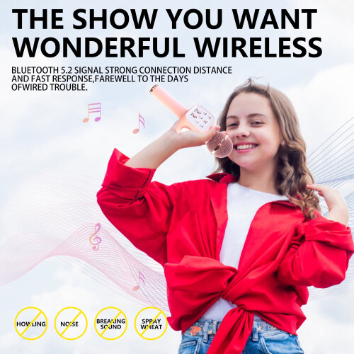 Wireless Karaoke Microphone with LED Lights Gold 2