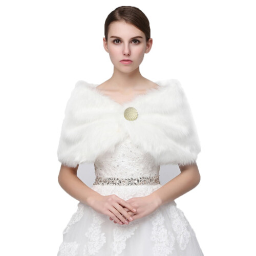 White Faux Fur Shawl Wedding Wrap 1 pc