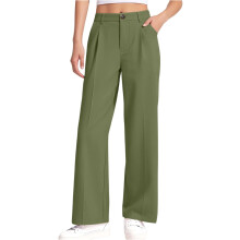 Girls' Army Green Dress Pants Elastic Waist Flowy Fabric