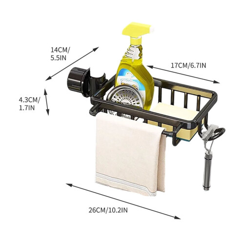 Kitchen Sink Organizer with Hooks Space Aluminum Drip Tray 1