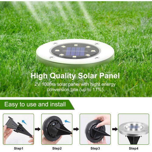 Solar Ground Lights 8-LED White IP68 Waterproof 1
