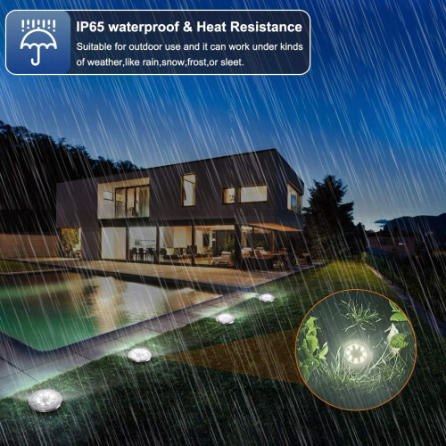 Solar Ground Lights 8-LED White IP68 Waterproof 2