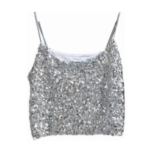 Girls Shiny Sequined Strap Tank Top Silver 6-7 Years