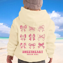Infant girls' hooded sweatshirt beige bow print long sleeve