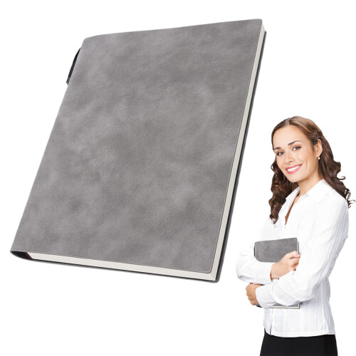 A5 Leather Notebook with Pen Holder Light Grey 1